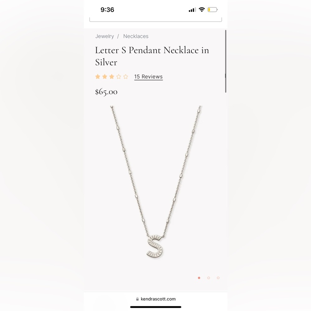 Kendra Scott “S” silver pendant necklace